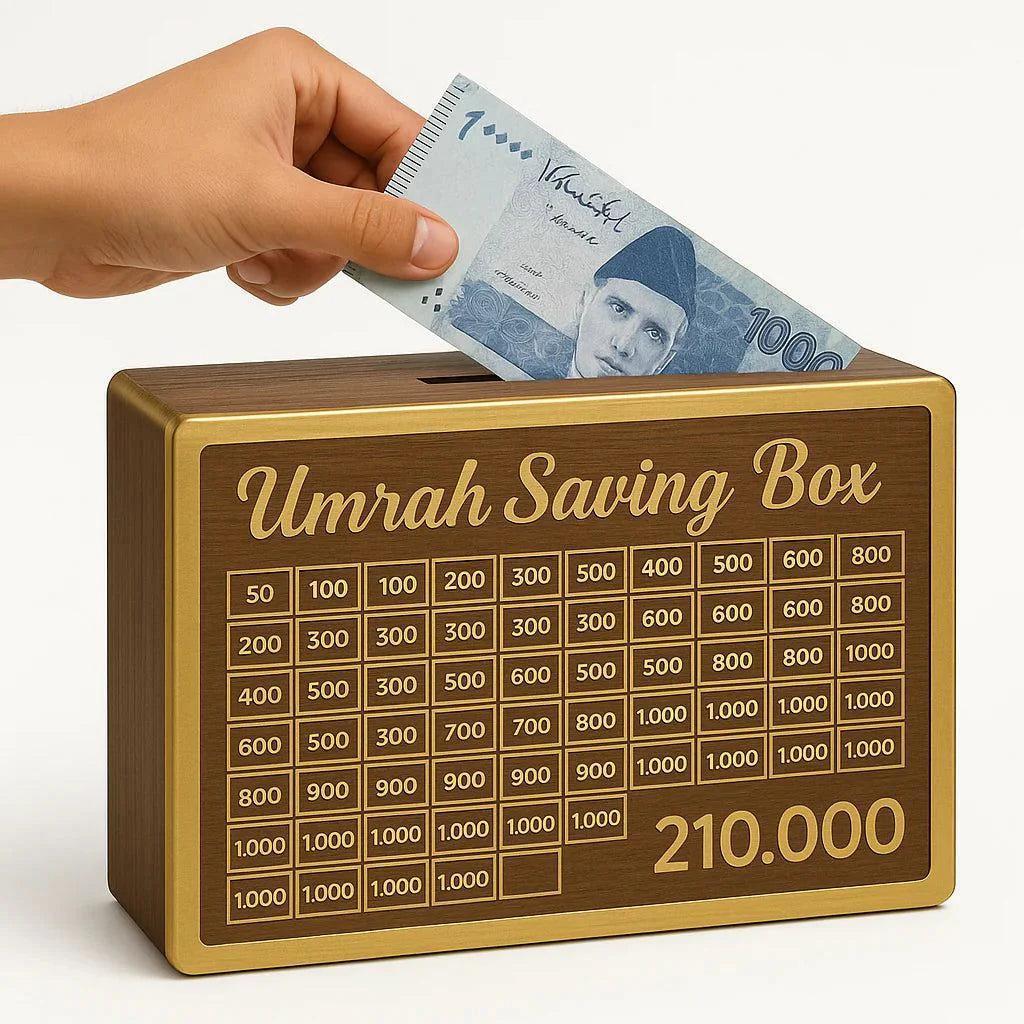 Wooden Umrah Saving Box - Save 210,000 Smartly for Your Umrah Journey