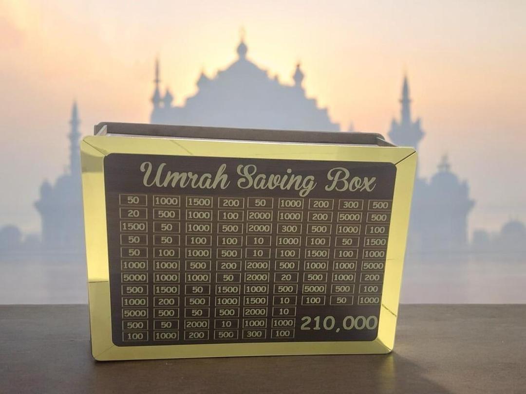 Wooden Umrah Saving Box - Save 210,000 Smartly for Your Umrah Journey