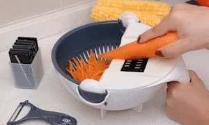 9 in 1 Vegetable Cutter With Drain Basket showing stainless steel blades and ergonomic design for easy vegetable slicing