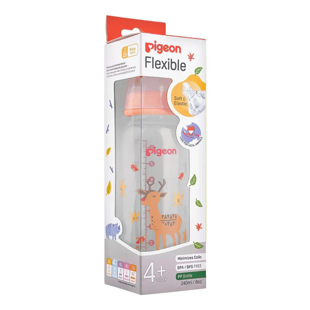 Slim neck baby feeder bottle 240ml with deer print