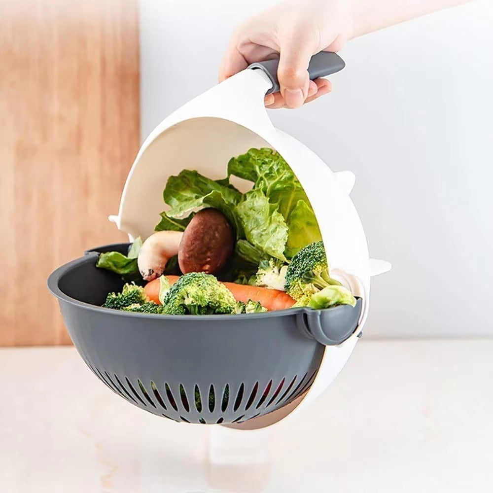 9 in 1 Vegetable Cutter With Drain Basket showing stainless steel blades and ergonomic design for easy vegetable slicing