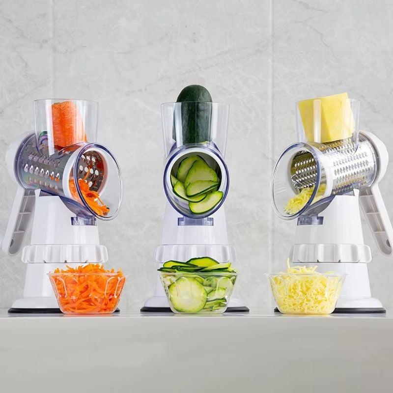 3 in 1 manual vegetable cutter showing stainless steel blades and ergonomic design for easy vegetable slicing